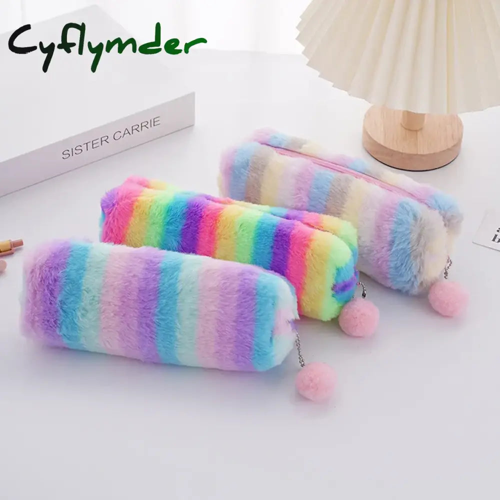 Cyflymder Back To School Rainbow Pencil Case Plush Estuches Escolares Pencilcase Gradient Color
