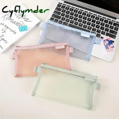 Cyflymder Back To School Simple Transparent Mesh Pencil Case Storage Student Bag Large Capacity