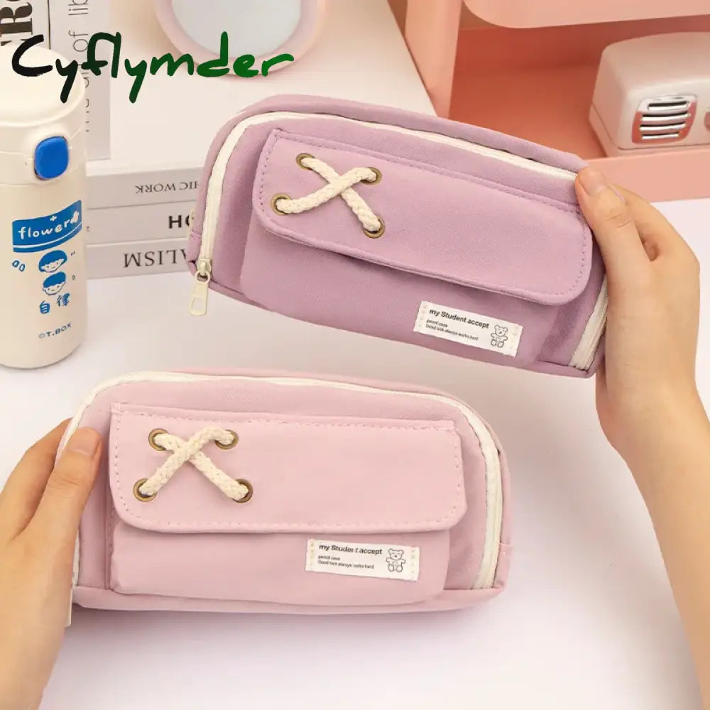 Cyflymder Back To School Solid Color Pencil Cases Large Capacity Pen Bag Pouch Gift For Girl Office