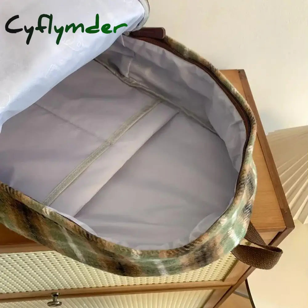 Cyflymder Back To School Vintage Plaid Woollen Cloth Women’s Backpack Student Book Backpacks For