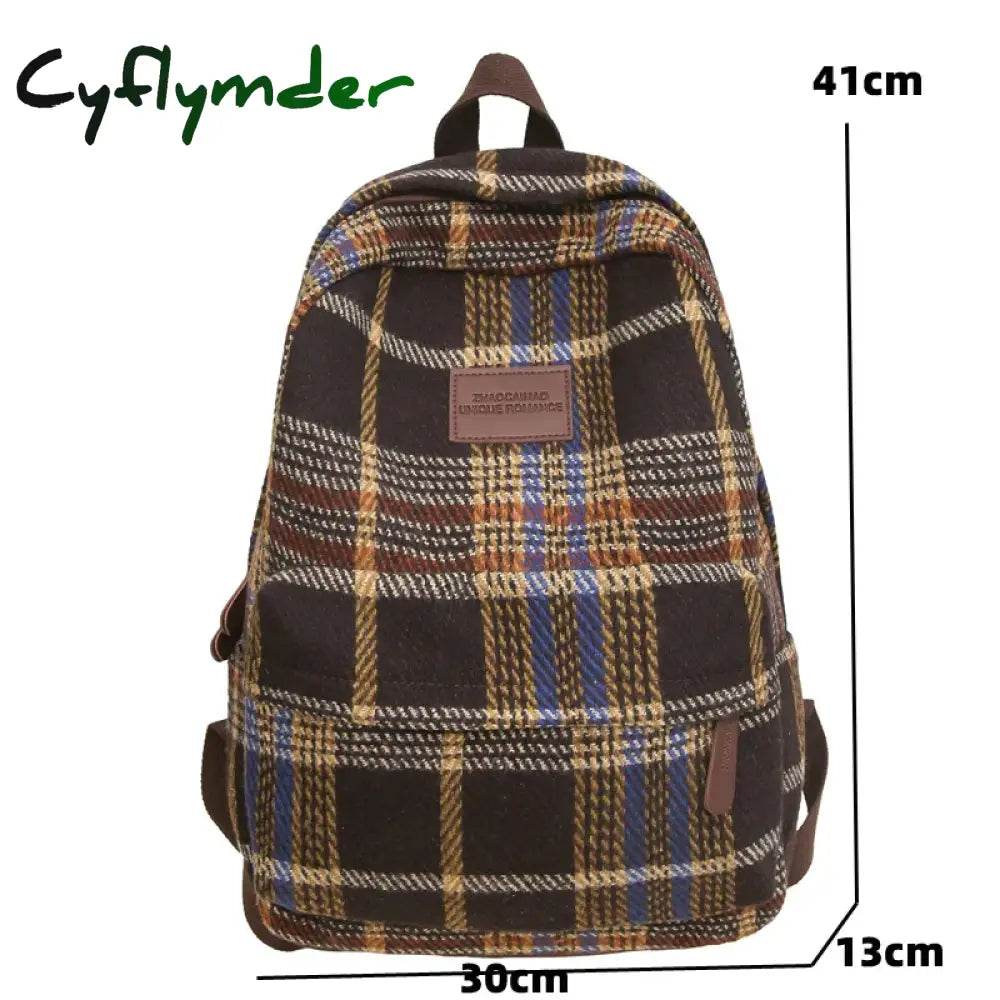 Cyflymder Back To School Vintage Plaid Woollen Cloth Women’s Backpack Student Book Backpacks For