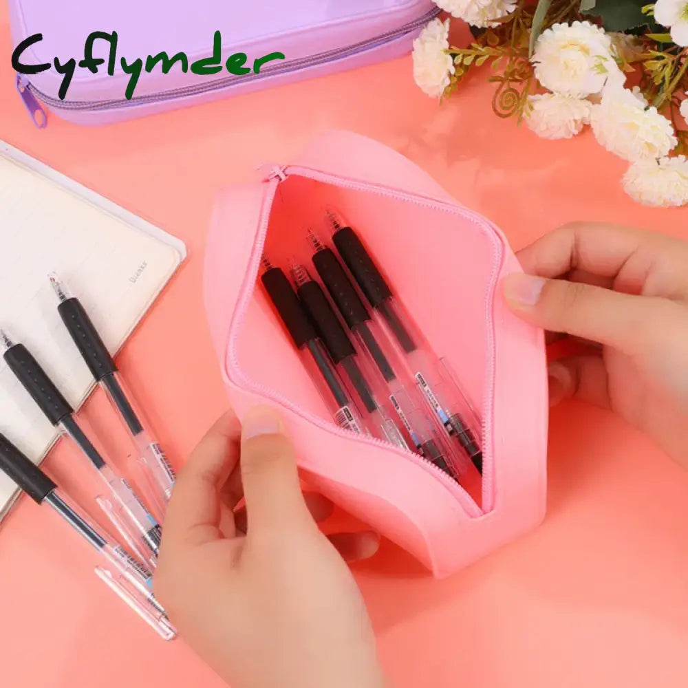 Cyflymder Back To School Waterproof Soft Silicone Pencil Case Candy Color Stationery Box Large