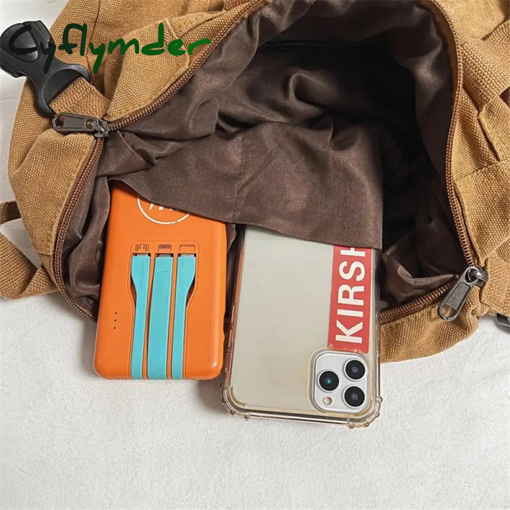 Cyflymder Back To School Women Backpack Canvas Girl Fabric School Bag New College Student Vintage
