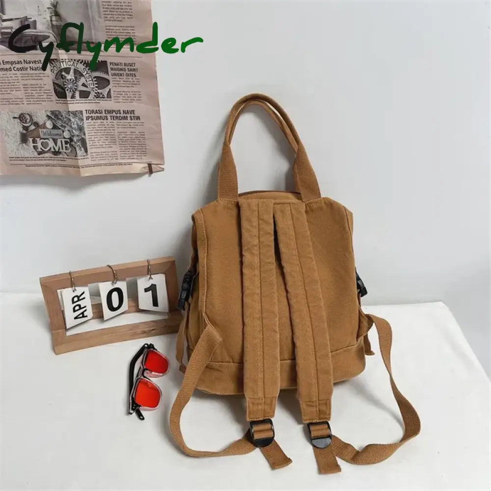 Cyflymder Back To School Women Backpack Canvas Girl Fabric School Bag New College Student Vintage