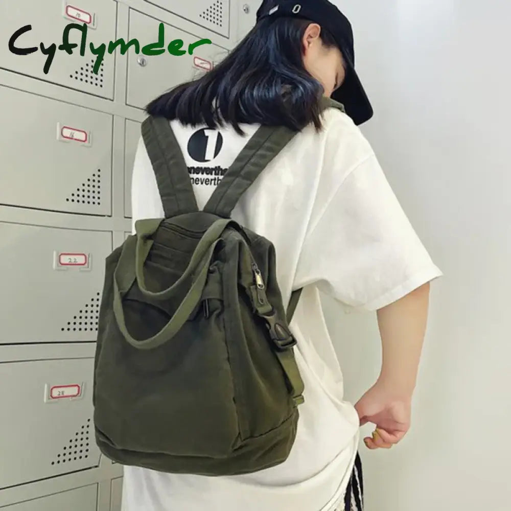 Cyflymder Back To School Women Backpack Canvas Girl Fabric School Bag New College Student Vintage