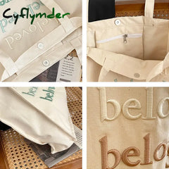 Cyflymder Back To School Women Canvas Shoulder Bag Beloved Embroidery Daily Shopping Bags Students