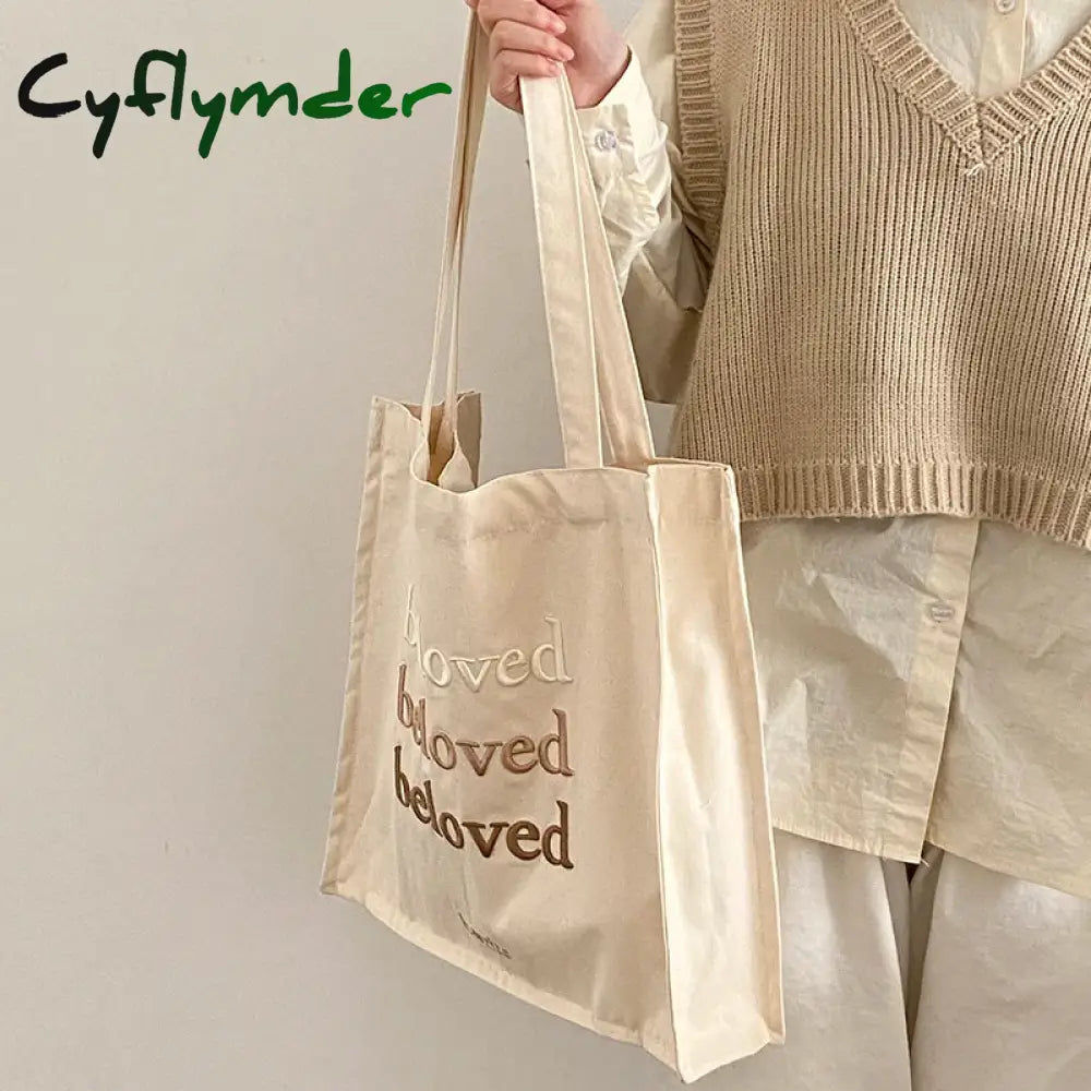 Cyflymder Back To School Women Canvas Shoulder Bag Beloved Embroidery Daily Shopping Bags Students