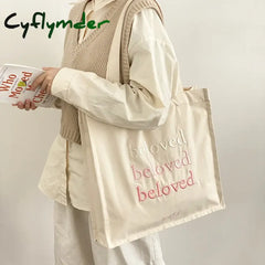 Cyflymder Back To School Women Canvas Shoulder Bag Beloved Embroidery Daily Shopping Bags Students