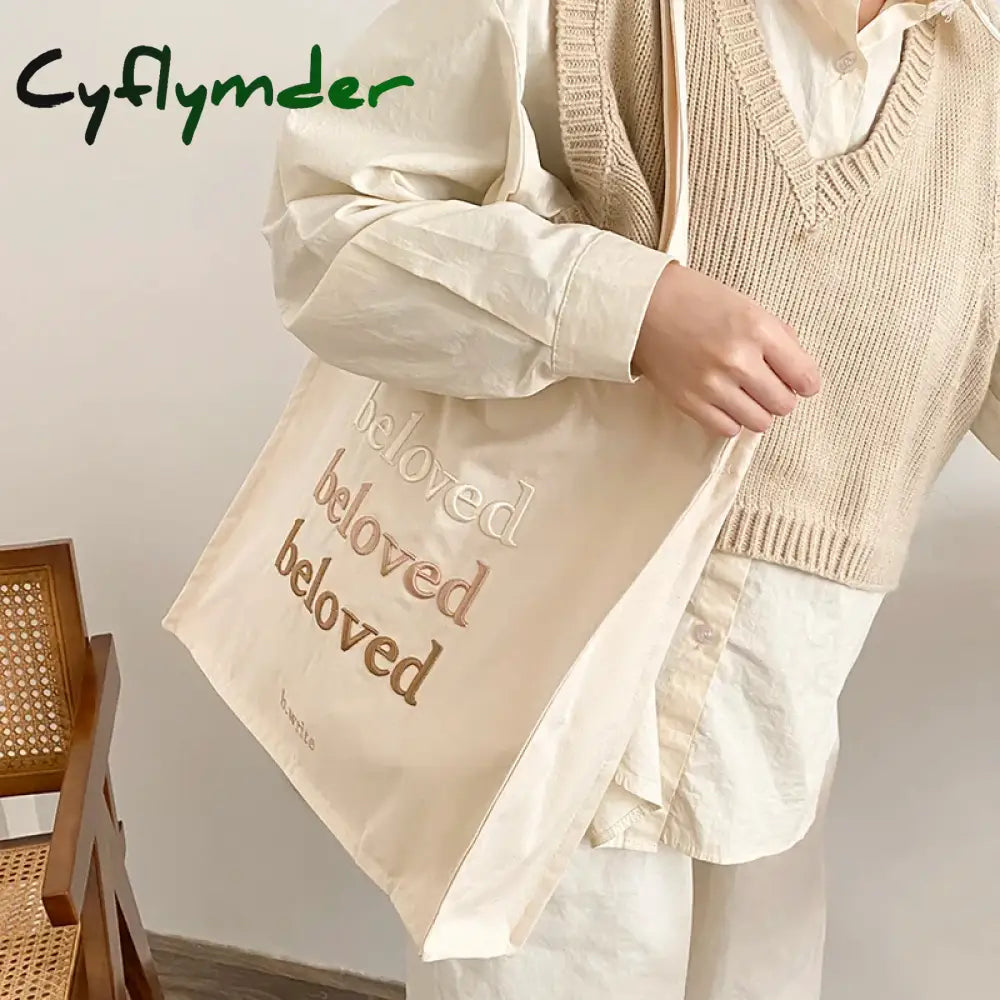 Cyflymder Back To School Women Canvas Shoulder Bag Beloved Embroidery Daily Shopping Bags Students