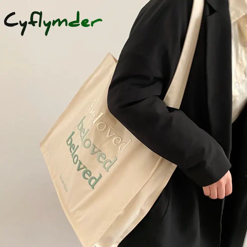 Cyflymder Back To School Women Canvas Shoulder Bag Beloved Embroidery Daily Shopping Bags Students