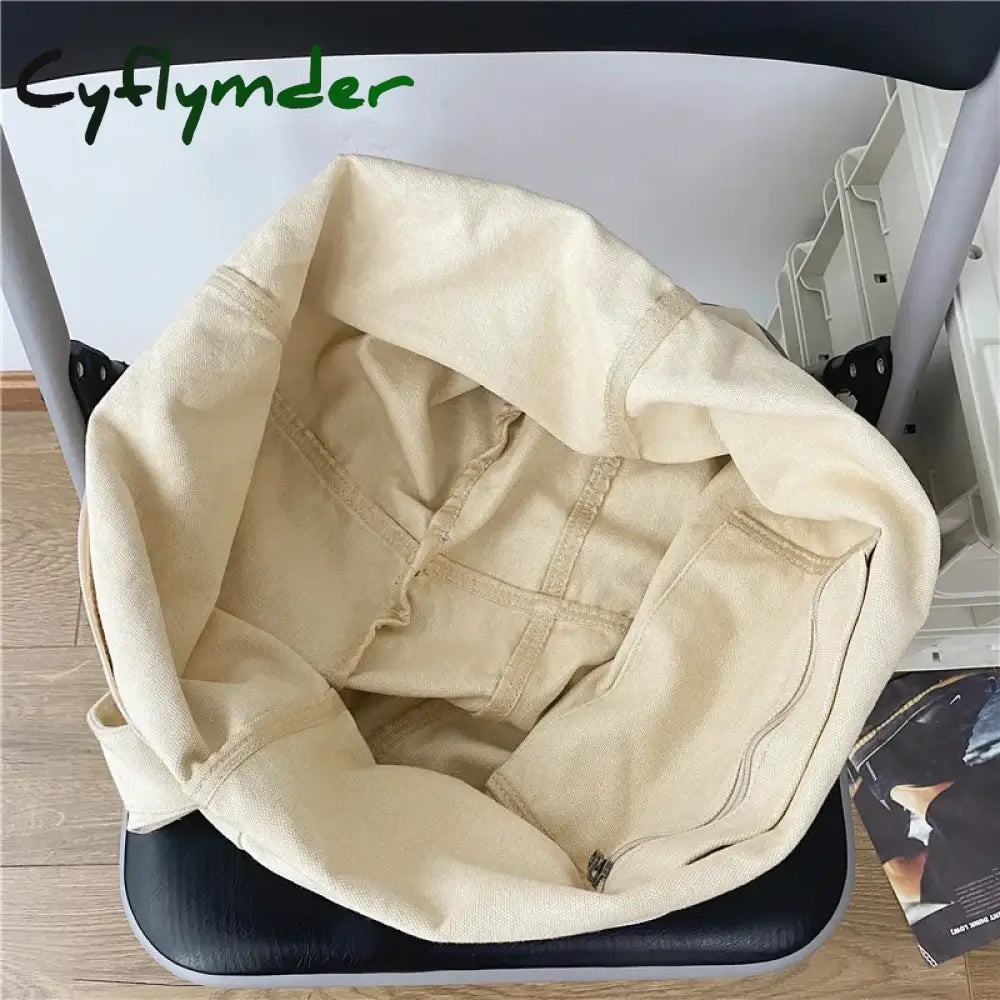 Cyflymder Back To School Women Canvas Shoulder Bags Large Capacity Thick Cotton Cloth Books Handbag