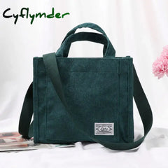 Cyflymder Back To School Women Corduroy Zipper Shoulder Bag Small Cotton Canvas Handbag Casual Tote