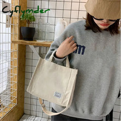 Cyflymder Back To School Women Corduroy Zipper Shoulder Bag Small Cotton Canvas Handbag Casual Tote