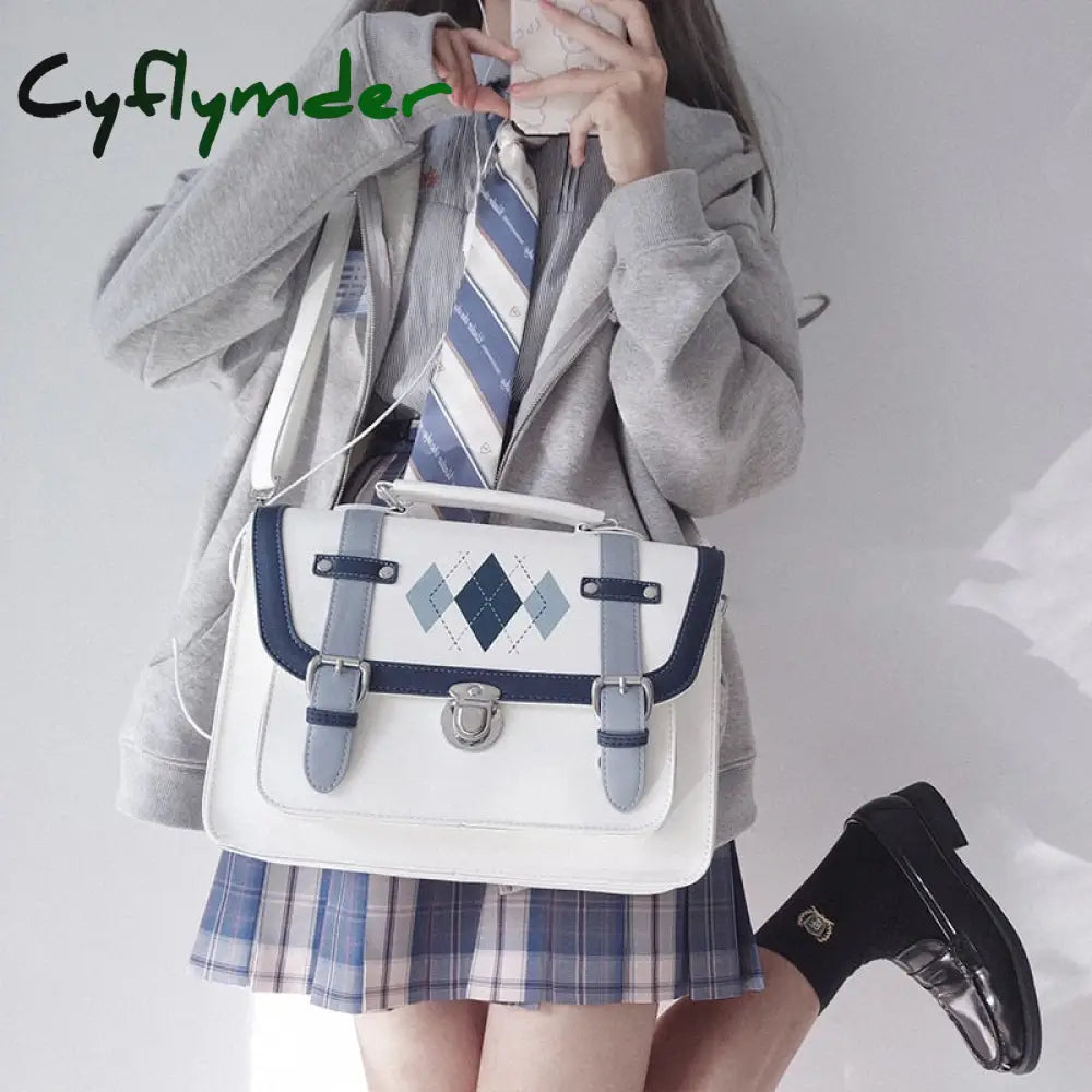 Cyflymder Backpack Kawaii Japanese Women Retro Printing For School Pu Leather Girl Uniform