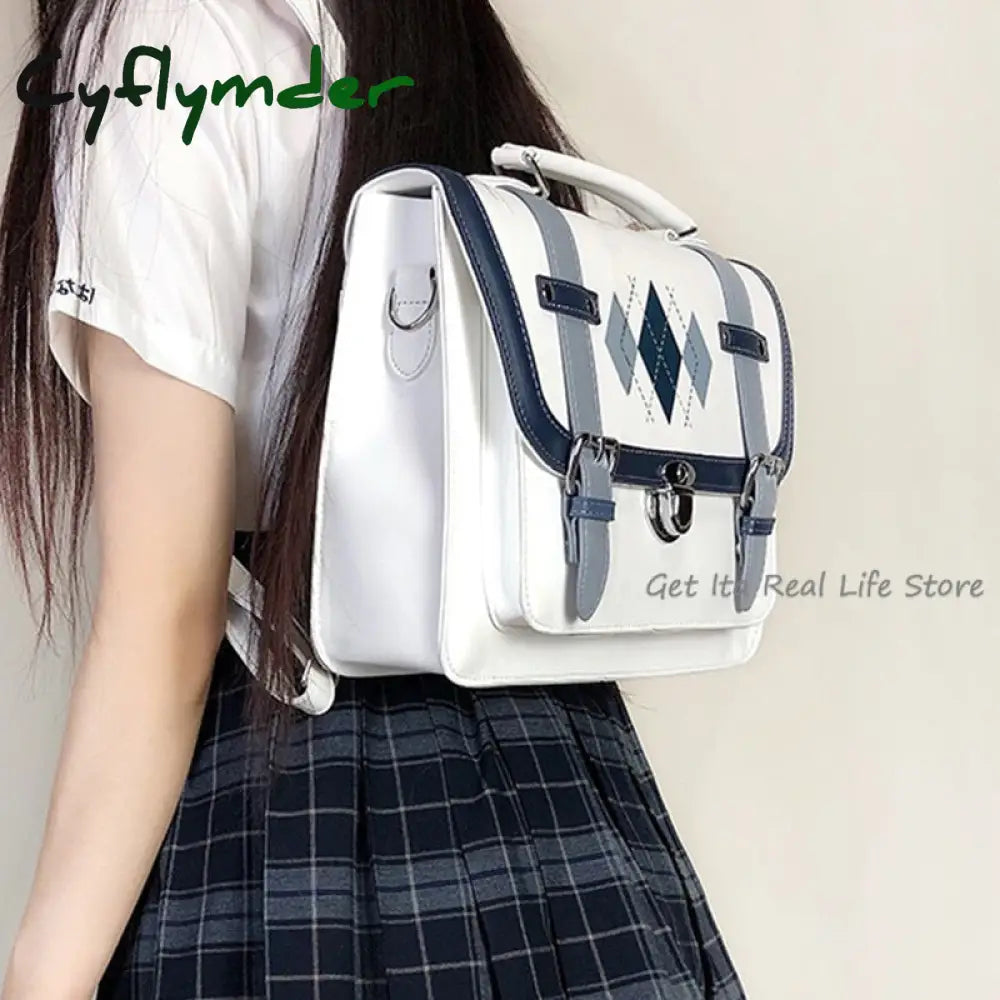 Cyflymder Backpack Kawaii Japanese Women Retro Printing For School Pu Leather Girl Uniform