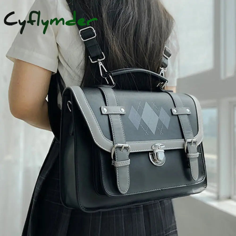 Cyflymder Backpack Kawaii Japanese Women Retro Printing For School Pu Leather Girl Uniform