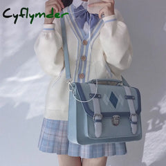 Cyflymder Backpack Kawaii Japanese Women Retro Printing For School Pu Leather Girl Uniform