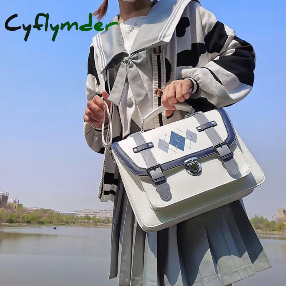 Cyflymder Backpack Kawaii Japanese Women Retro Printing For School Pu Leather Girl Uniform