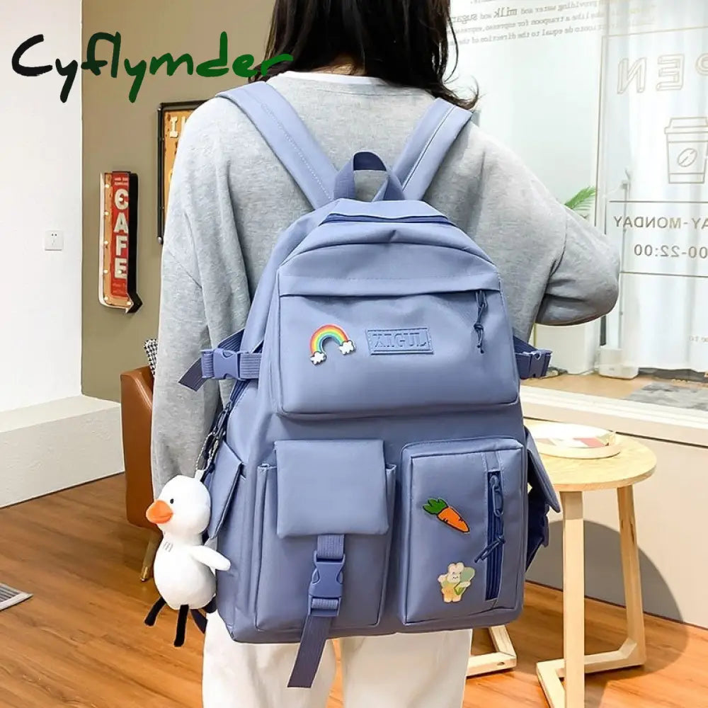 Cyflymder Backpack Women 4 Pcs Sets Canvas Schoolbags For Teenage Girls Canvas Kids Primary School