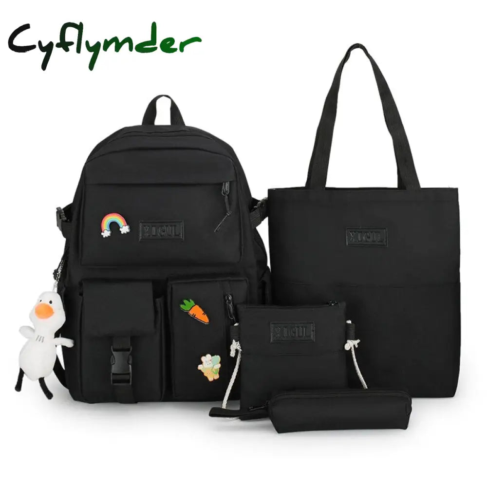 Cyflymder Backpack Women 4 Pcs Sets Canvas Schoolbags For Teenage Girls Canvas Kids Primary School