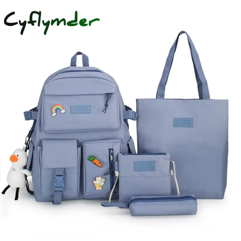 Cyflymder Backpack Women 4 Pcs Sets Canvas Schoolbags For Teenage Girls Canvas Kids Primary School