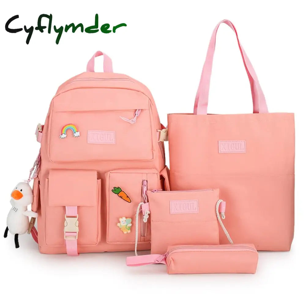 Cyflymder Backpack Women 4 Pcs Sets Canvas Schoolbags For Teenage Girls Canvas Kids Primary School