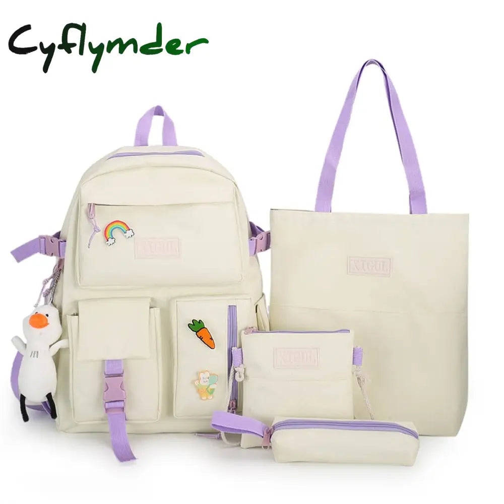 Cyflymder Backpack Women 4 Pcs Sets Canvas Schoolbags For Teenage Girls Canvas Kids Primary School