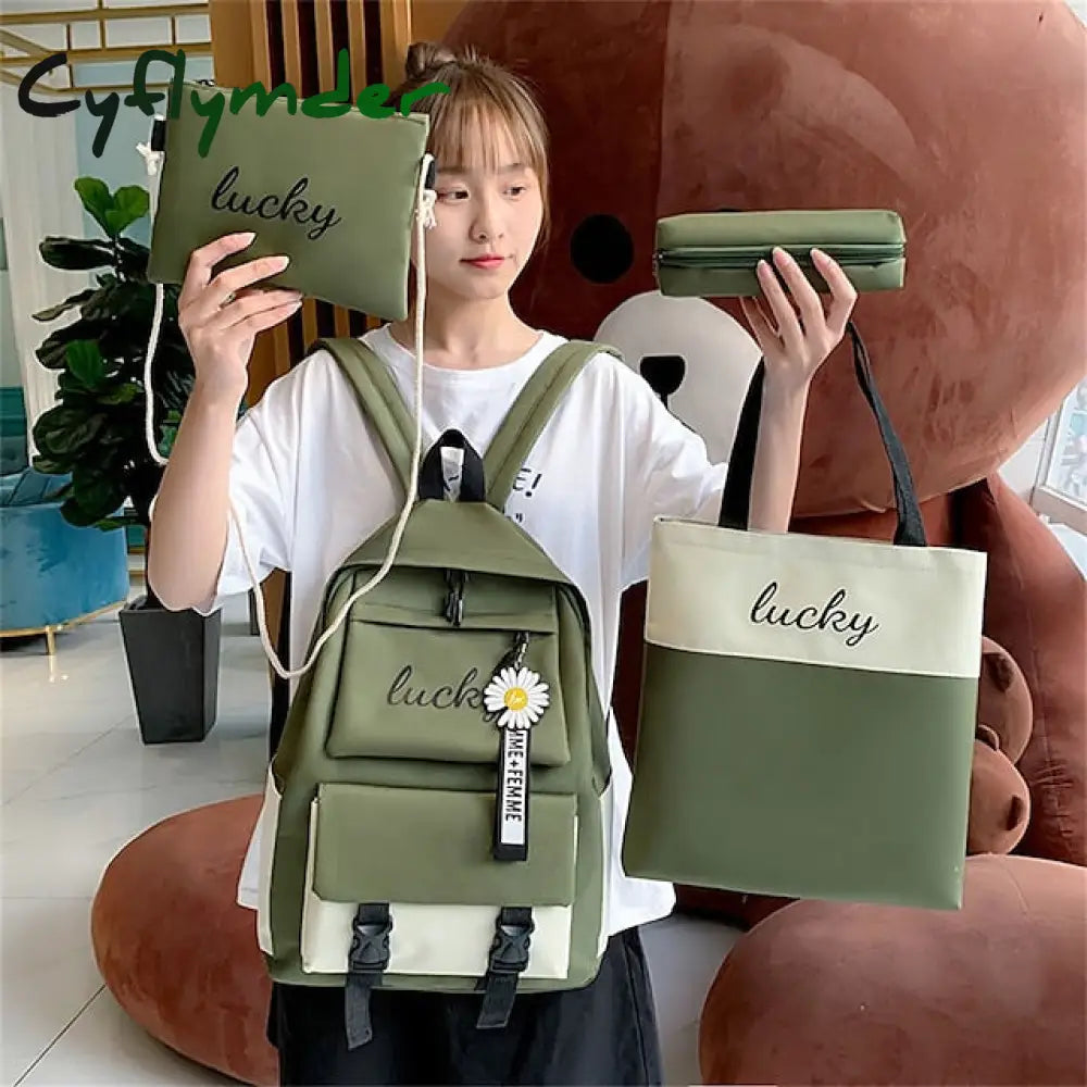 Cyflymder Backpacks School Set With Pencil Bag Cross-Body Breathable Canvas Back To Gift