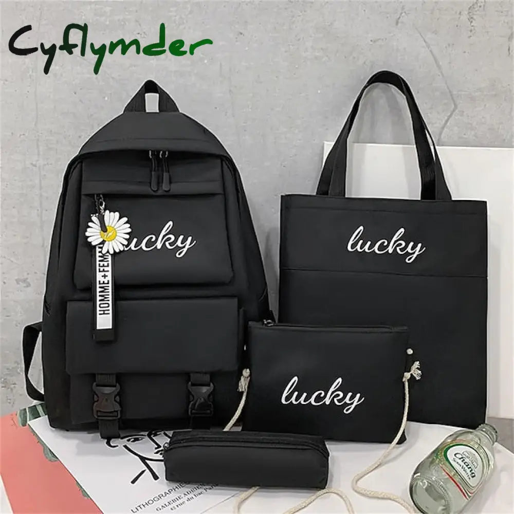 Cyflymder Backpacks School Set With Pencil Bag Cross-Body Breathable Canvas Back To Gift Black
