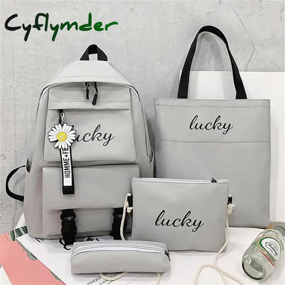Cyflymder Backpacks School Set With Pencil Bag Cross-Body Breathable Canvas Back To Gift Gray