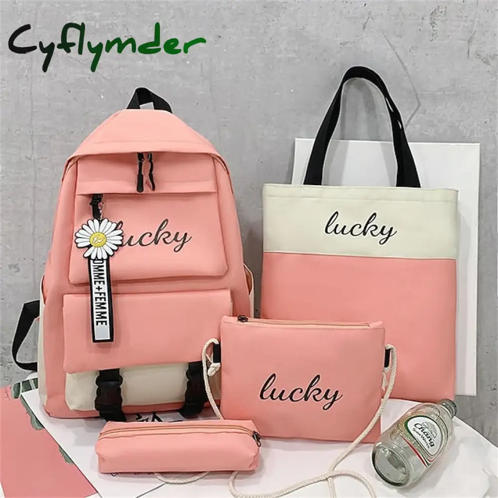 Cyflymder Backpacks School Set With Pencil Bag Cross-Body Breathable Canvas Back To Gift Pink