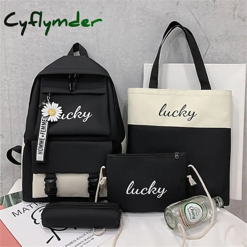 Cyflymder Backpacks School Set With Pencil Bag Cross-Body Breathable Canvas Back To Gift White