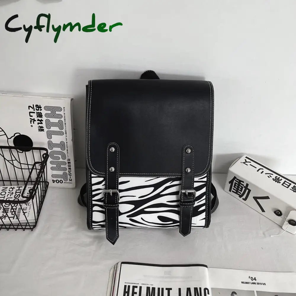 Cyflymder Backpacks Women Leather Cute Zebra Backpack Female White Back Pack Black For Teen Girls