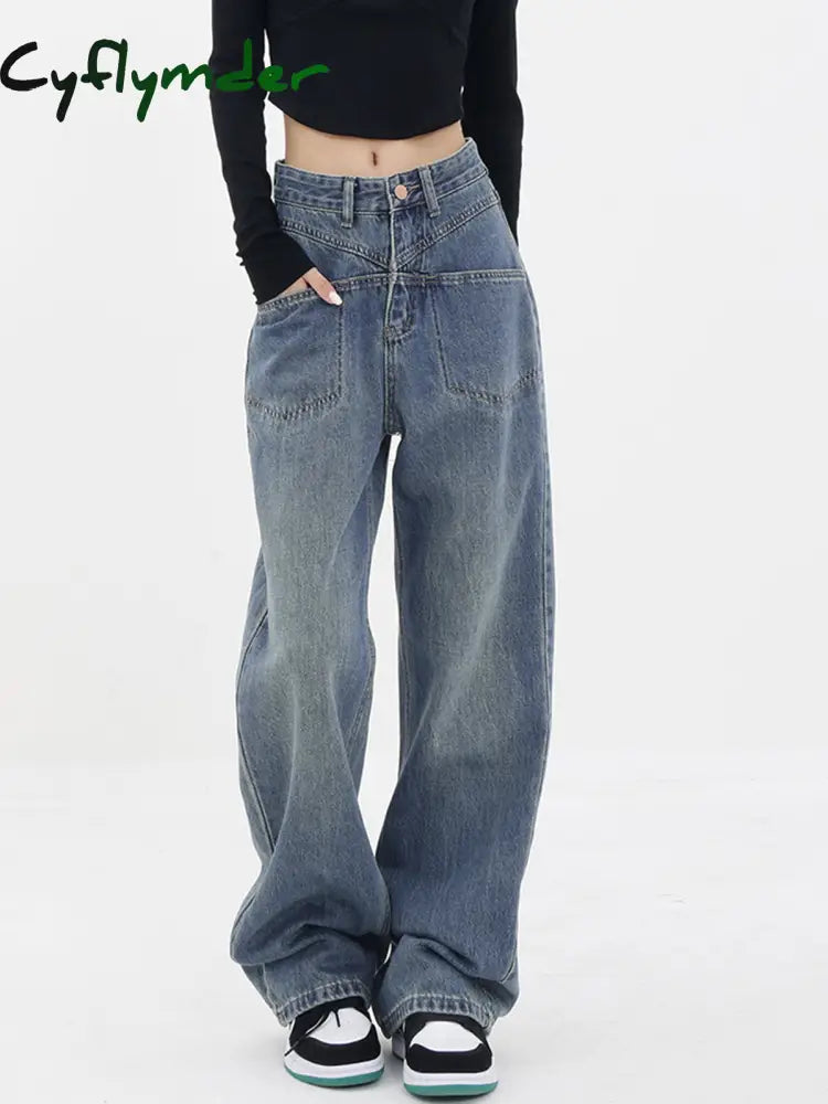 Cyflymder- Baddie Baggy Wide Leg Boyfriend Jeans Blue / Xs