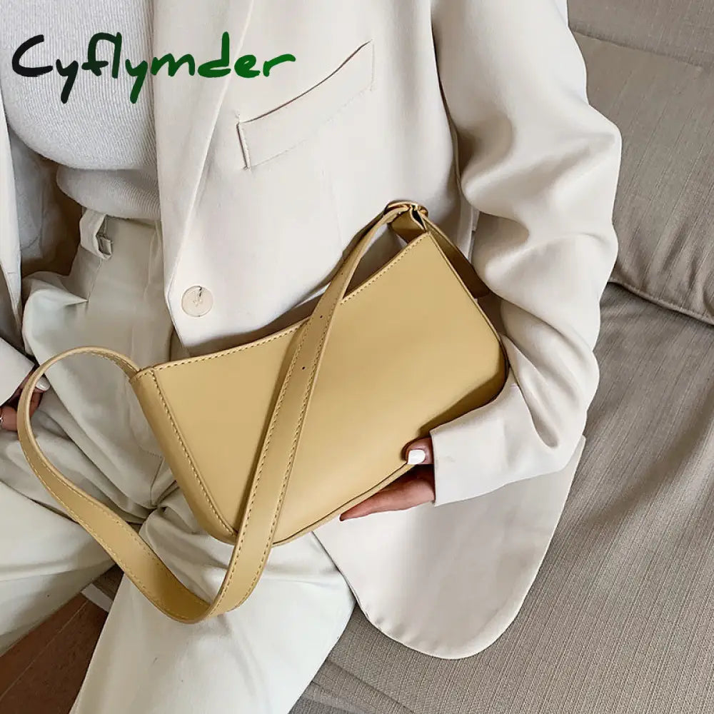 Cyflymder Bag Leather Baguette Shoulder Bags For Women Simple Armpit Lady Handbags Female Trend