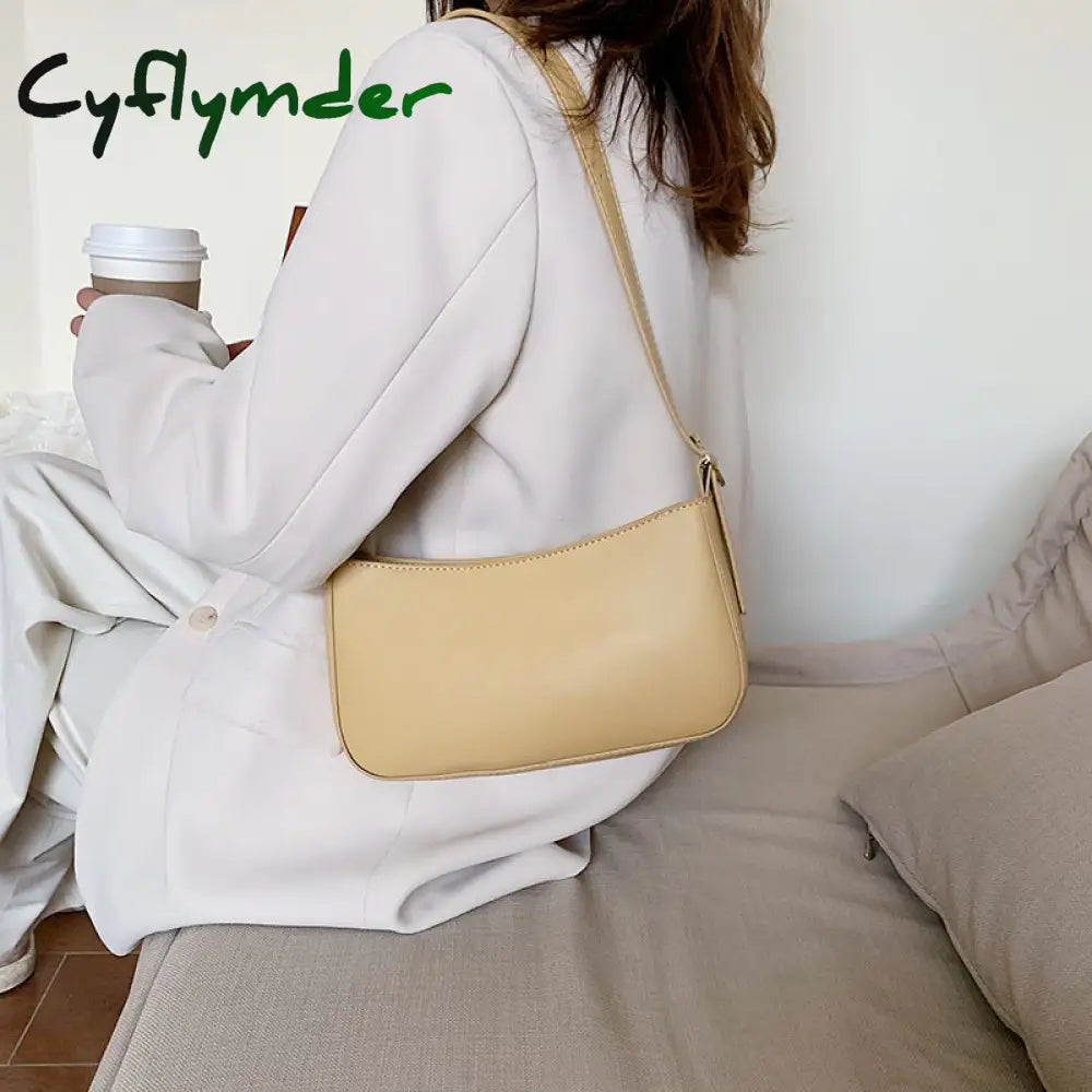 Cyflymder Bag Leather Baguette Shoulder Bags For Women Simple Armpit Lady Handbags Female Trend