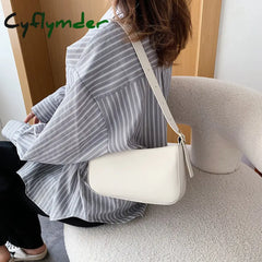 Cyflymder Bag Leather Baguette Shoulder Bags For Women Simple Armpit Lady Handbags Female Trend