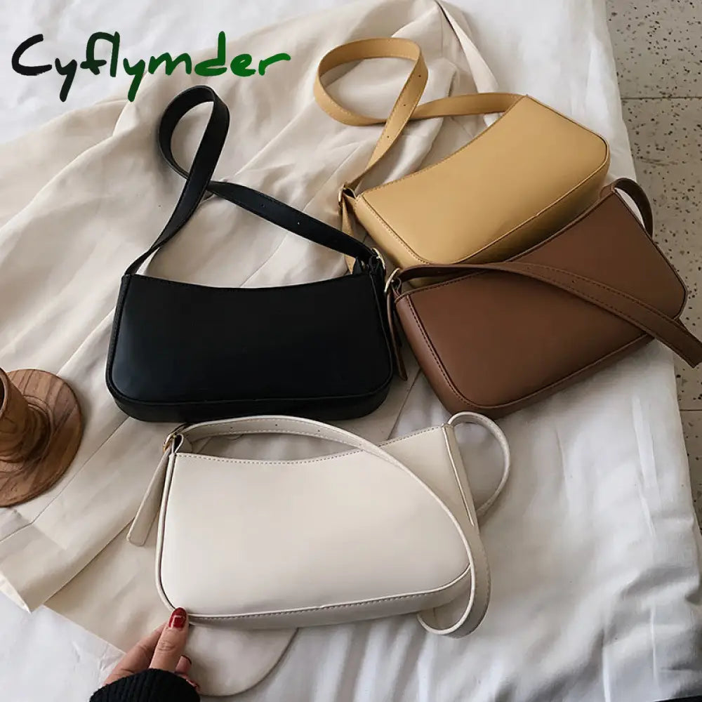 Cyflymder Bag Leather Baguette Shoulder Bags For Women Simple Armpit Lady Handbags Female Trend