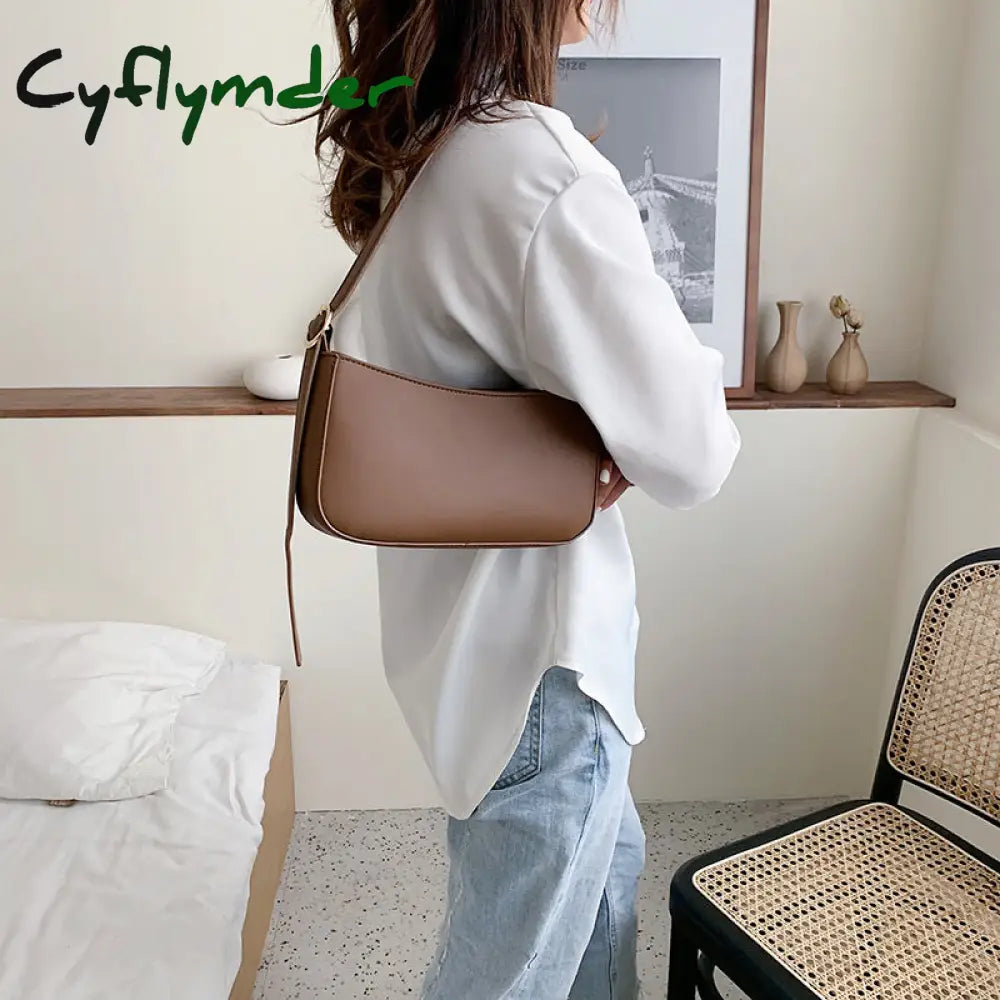 Cyflymder Bag Leather Baguette Shoulder Bags For Women Simple Armpit Lady Handbags Female Trend