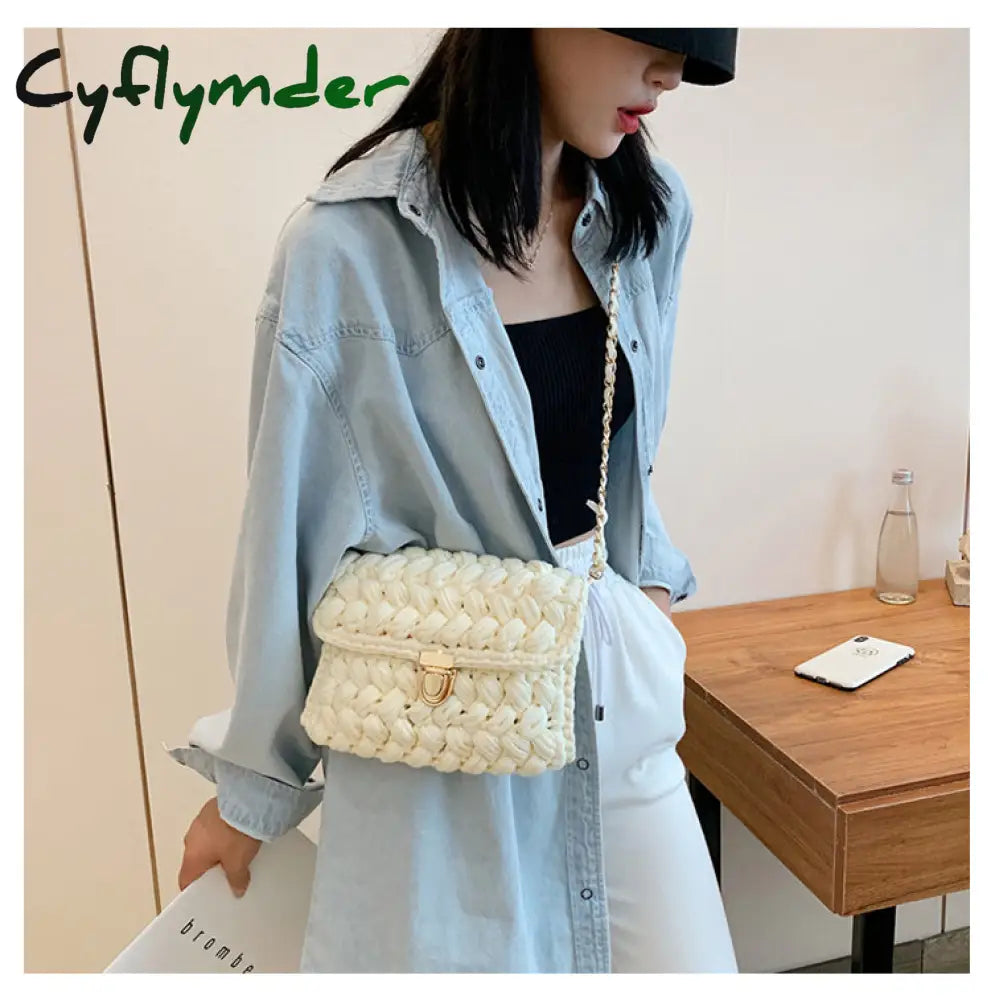 Cyflymder Bags For Women Hand Woven Bag Strip Thread Hook Knitted Women’s Shoulder/Crossbody