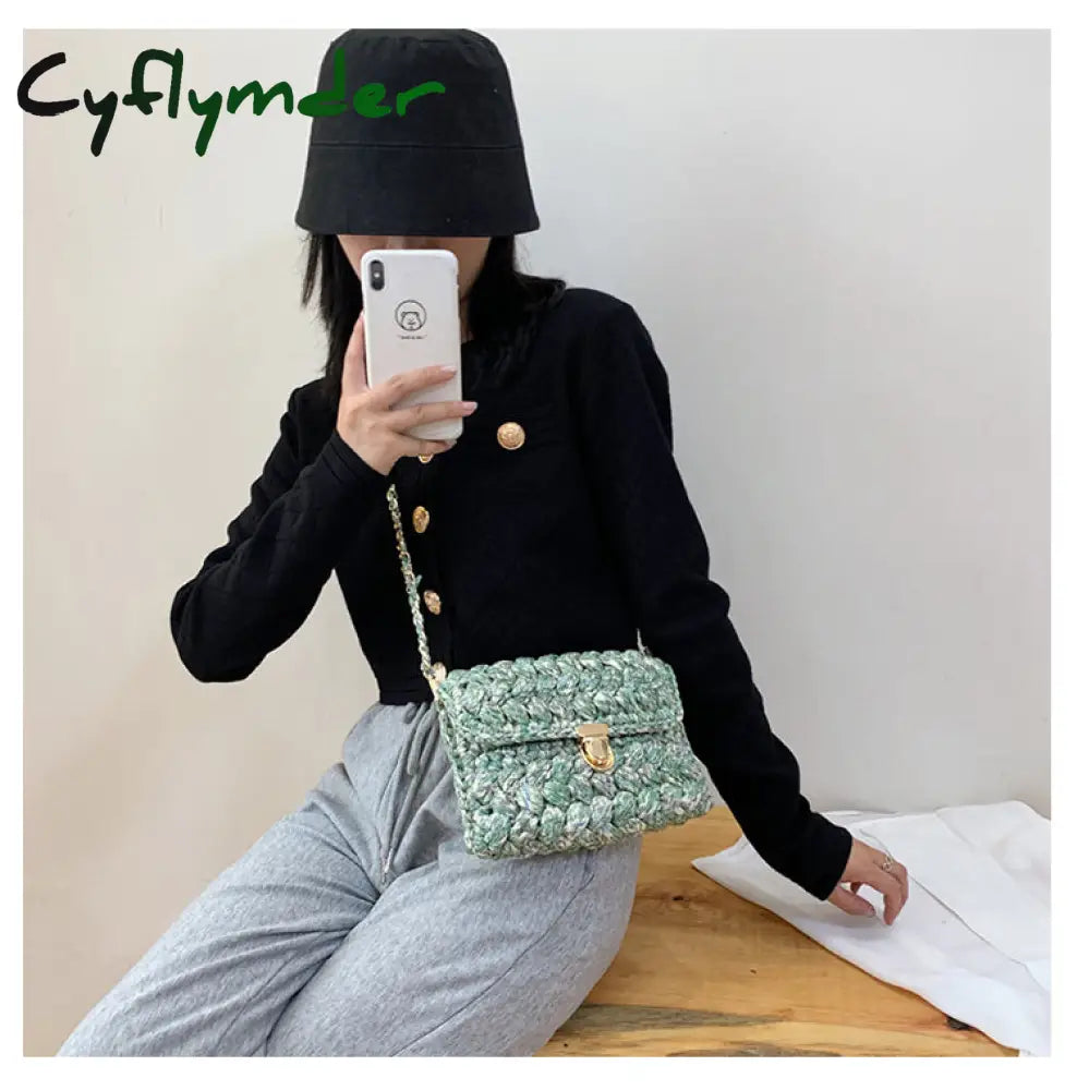 Cyflymder Bags For Women Hand Woven Bag Strip Thread Hook Knitted Women’s Shoulder/Crossbody