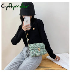 Cyflymder Bags For Women Hand Woven Bag Strip Thread Hook Knitted Women’s Shoulder/Crossbody