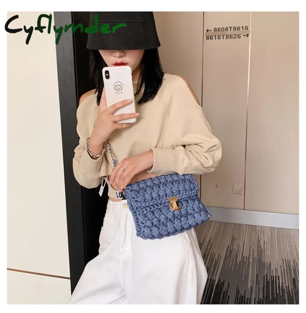 Cyflymder Bags For Women Hand Woven Bag Strip Thread Hook Knitted Women’s Shoulder/Crossbody