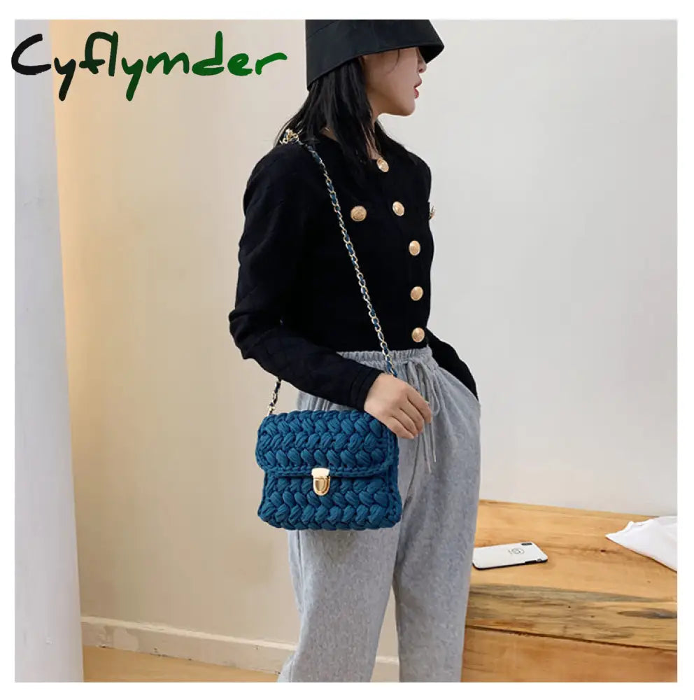 Cyflymder Bags For Women Hand Woven Bag Strip Thread Hook Knitted Women’s Shoulder/Crossbody