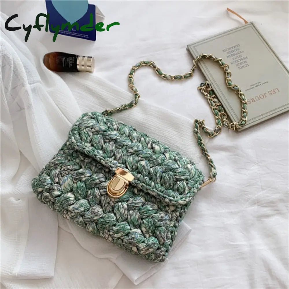 Cyflymder Bags For Women Hand Woven Bag Strip Thread Hook Knitted Women’s Shoulder/Crossbody