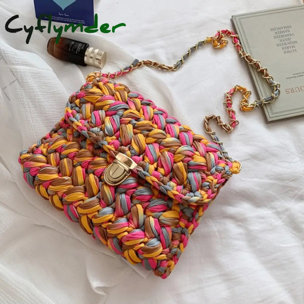 Cyflymder Bags For Women Hand Woven Bag Strip Thread Hook Knitted Women’s Shoulder/Crossbody