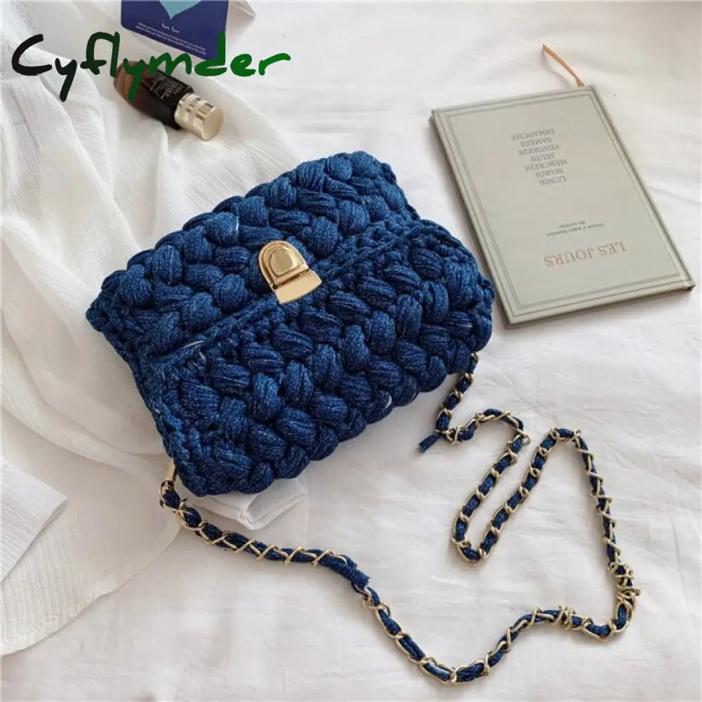 Cyflymder Bags For Women Hand Woven Bag Strip Thread Hook Knitted Women’s Shoulder/Crossbody