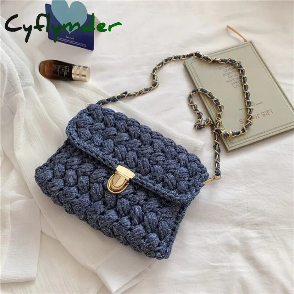 Cyflymder Bags For Women Hand Woven Bag Strip Thread Hook Knitted Women’s Shoulder/Crossbody