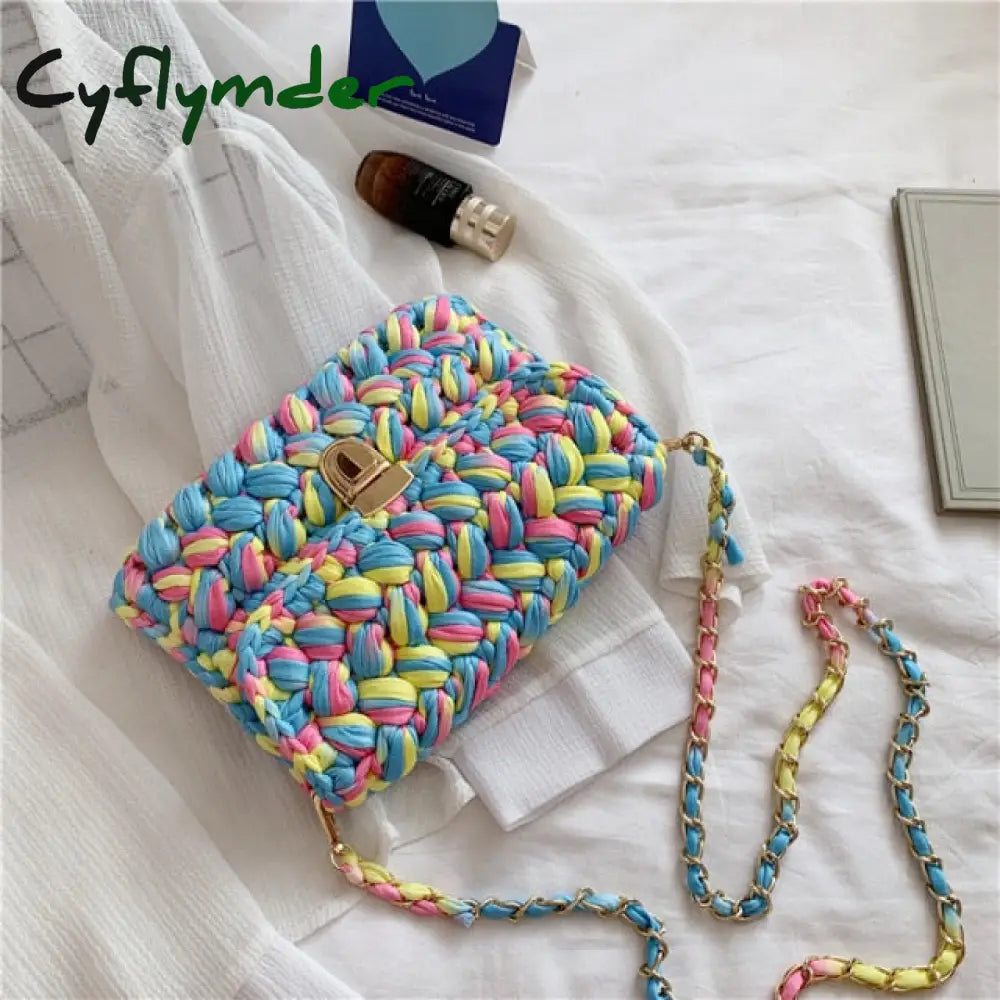 Cyflymder Bags For Women Hand Woven Bag Strip Thread Hook Knitted Women’s Shoulder/Crossbody