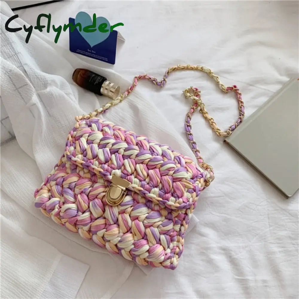 Cyflymder Bags For Women Hand Woven Bag Strip Thread Hook Knitted Women’s Shoulder/Crossbody